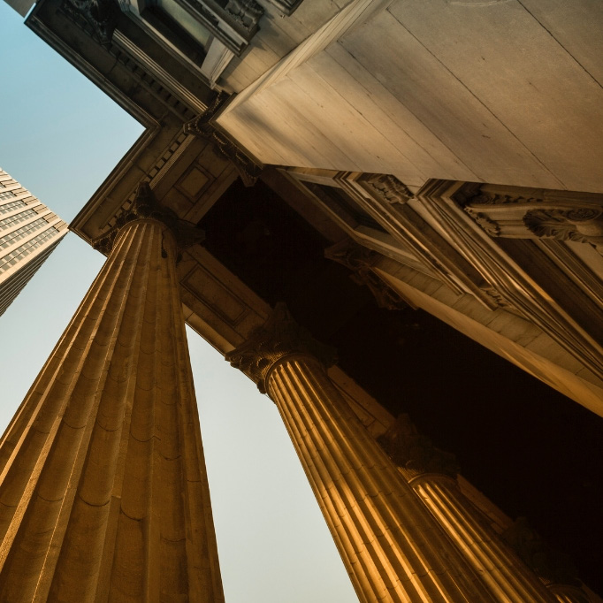 Historic building columns representing institutional trust